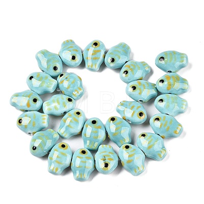 Handmade Printed Porcelain Beads Strand PORC-T133-02C-1