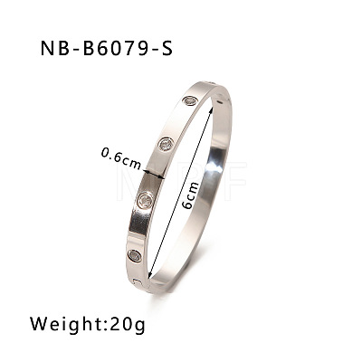 304 Stainless Steel Pave Cubic Zirconia Bangles FS-WG09E60-16-1