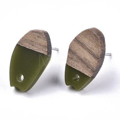 Opaque Resin & Walnut Wood Stud Earring Findings MAK-N032-010A-B02-1