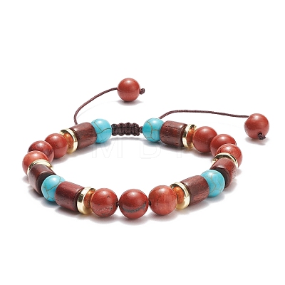 Natural Gemstone & Synthetic Turquoise & Wood Braided Bead Bracelet BJEW-JB08406-1