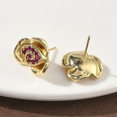 Rose Flower Brass Micro Pave Cubic Zirconia Stud Earrings EJEW-G452-08G-01-1