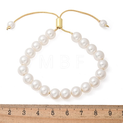 Shell Pearl Beaded Slider Bracelet with Brass Snake Chain BJEW-B066-01B-02-1