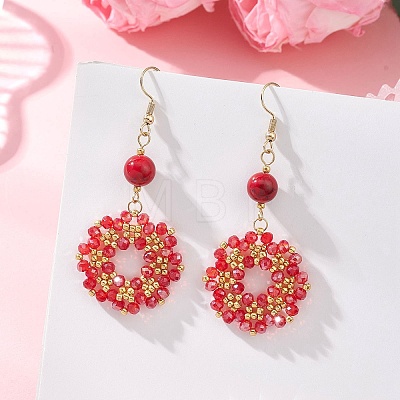 Flower Handmade Glass Seed Beads Dangle & Drop Earrings EJEW-MZ00679-02-1