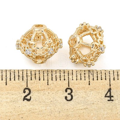 Hollow Rack Plating Brass Micro Pave Clear Cubic Zirconia Beads KK-F089-38G-1