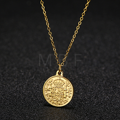 Stylish Stainless Steel Flat Round Coin Pendant Necklaces for Women Daily Wear JJ2205-2-1