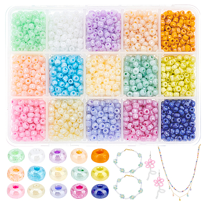 15 Colors Glass Seed Beads SEED-PH0012-08-WH-1