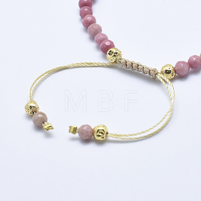 Natural Rhodochrosite Braided Bead Bracelets BJEW-I258-E02-1
