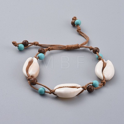 Adjustable Waxed Cotton Cord Braided Bead Bracelet BJEW-JB04674-03-1