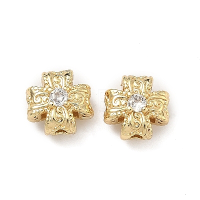 Brass Clear Cubic Zirconia Beads KK-D228-14G-1