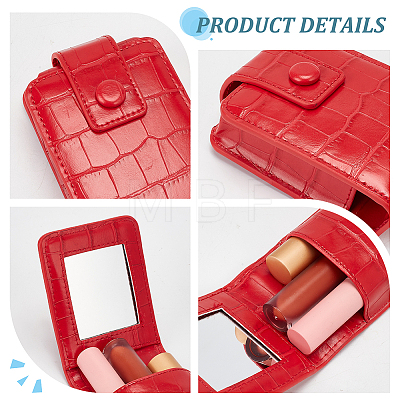 Crocodile Pattern PU Leather Mini Lipstick Makeup Pouch with Mirror AJEW-WH0314-228B-1
