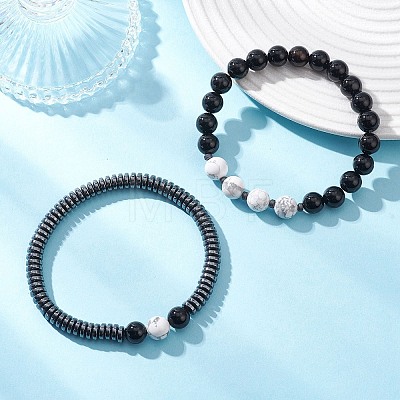 2Pcs Narutal & Synthetic Mixed Gemstone Beads Stretch Bracelets BJEW-JB12720-01-1