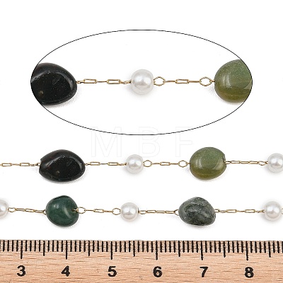 Natural Indian Agate Nuggets & 316 Stainless Steel Handmade Link Chains CHS-K021-14G-17-1