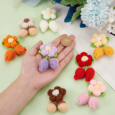 8Pcs 8 Colors Handmade Crochet Cotton Flower Ornaments AJEW-FG0004-12-1