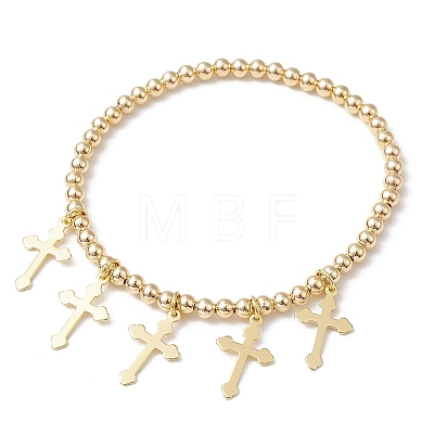 Brass Round Beaded Stretch Bracelets BJEW-TA00467-1