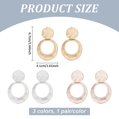 ANATTASOUL 3 Pairs 3 Colors Alloy Donut Dangle Clip-on Earrings EJEW-AN0004-62-1