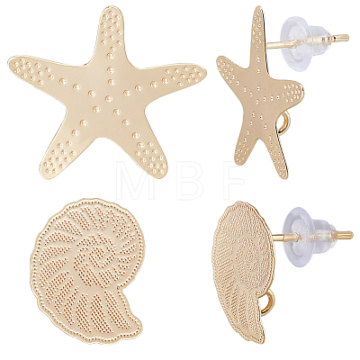 Beebeecraft 16pcs 2 style Snail & Starfish Brass Stud Earring Findings KK-BBC0008-40-1