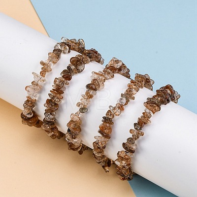 Natural Rutilated Quartz Chip Beaded Stretch Bracelets for Women Men BJEW-L038-01A-1