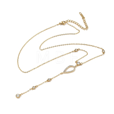 304 Stainless Steel Crystal Rhinestone Pendant Y Necklaces for Women NJEW-F375-01G-04-1