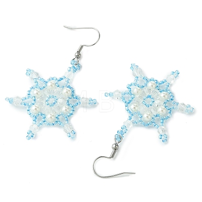 Christmas Snowflake Glass Seed Braided Dangle Earrings EJEW-MZ00236-02-1