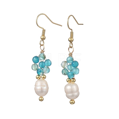 Natural Agate Cultured Freshwater Pearl Beads Dangle Earrings EJEW-JE07201-1