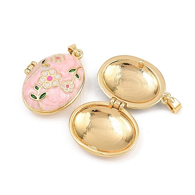 Brass Enamel Locket Pendants KK-P335-02G-1