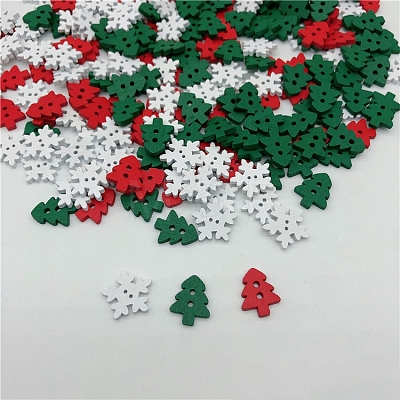 Christmas Snowflake & Tree Wooden Buttons XMAS-PW0001-224-1