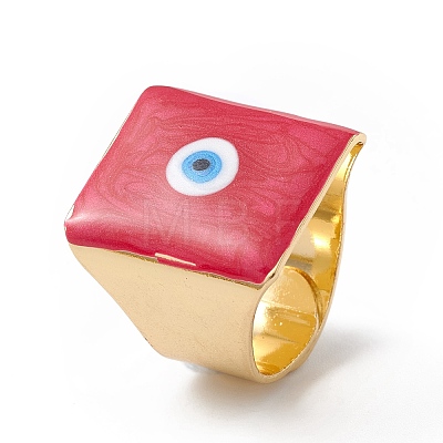 Square Enamel with Evil Eye Wide Band Finger Rings RJEW-A014-02G-05-1