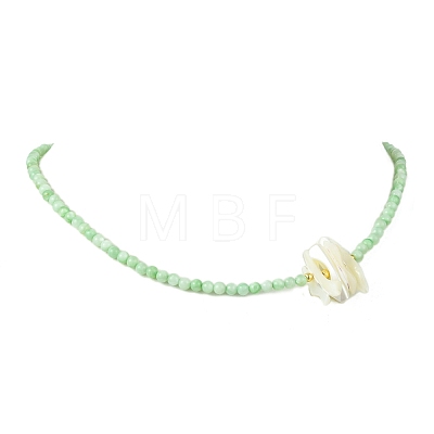 Natural Trochid Shell Chip and Round Natural Pearl Beaded Necklacess for Women NJEW-JN06222-1