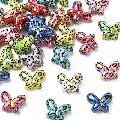 UV Plating Leopard Print Pattern Opaque Acrylic Beads OACR-CJZ0001-03-1