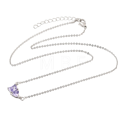 Brass Pave Cubic Zirconia Rectangle and Heart Pendant Cable Chain Necklaces KK-CBAB173-04P-07-1