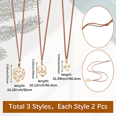 6Pcs 3 Styles Crystal Holder Cage Necklace MAK-SC0001-41G-1