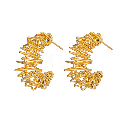 Wire Wrapped Hollow C-Shaped 304 Stainless Steel Stud Earrings LS-VV9259-1