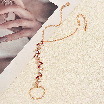 Elegant Brass Pave Clear and Red Cubic Zirconia Leaf Slave Bracelets YE0972-1
