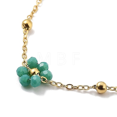 Glass Flower Link Chain Necklaces NJEW-H041-04G-02-1