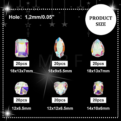 AHADEMAKER 1 Set Teardrop/Horse Eye/Heart/ Flat Round/Oval/Rectangle Octagon Shape Sew on Rhinestone FIND-GA0005-72C-1