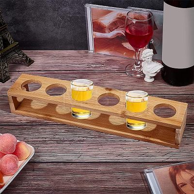 6 Round Holes Bamboo Shot Glasses Holders AJEW-WH0317-05-1