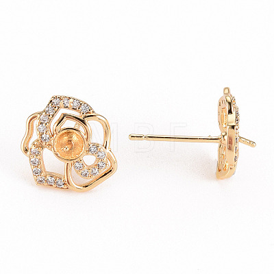 Brass Micro Pave Clear Cubic Zirconia Stud Earring Findings KK-S356-239-NF-1