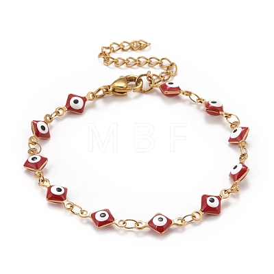 Enamel Rhombus with Evil Eye Link Chains Bracelet BJEW-P271-03G-1