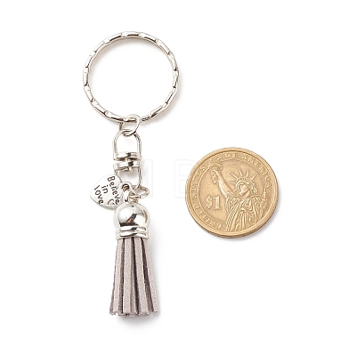 Faux Suede Tassel & Tibetan Style Alloy Pendant Keychain KEYC-JKC00342-1