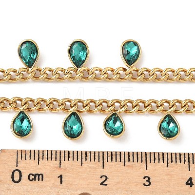 304 Stainless Steel Rhinestone Teardrop Tassel Twisted Chain Necklaces for Women NJEW-V010-01G-02-1
