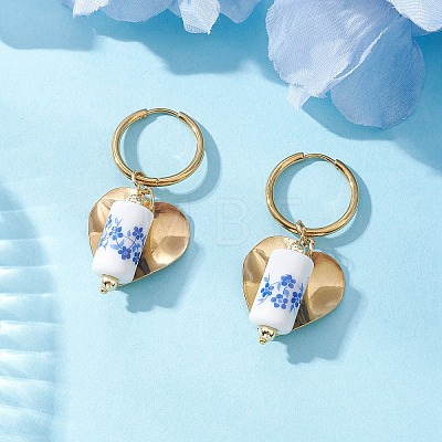 Column with Heart 316 & 202 Stainless Steel Hoop Earrings EJEW-JE06736-01-1