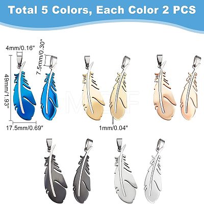 Unicraftale 10Pcs 5 Colors 201 Stainless Steel Pendants STAS-UN0035-66-1