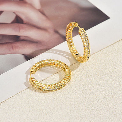 Hollow Brass Clear Cubic Zirconia Hoop Earrings SP8143-1