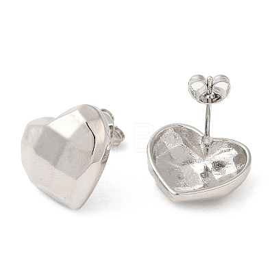 Brass Faceted Heart Stud Earrings for Women EJEW-K248-10P-1