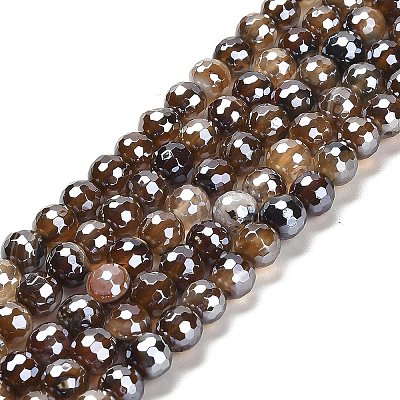 Electroplated Natural Agate Round Beads Strands G-L598-A01-01B-1