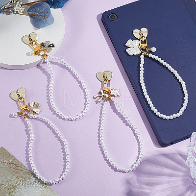 4Pcs Bowknot Alloy & Resin Imitation Pearl Pendant Decorations HJEW-PH02435-1