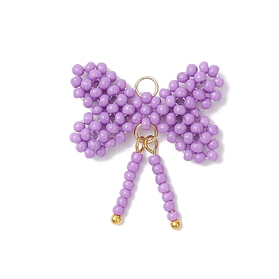 Glass Seed Beaded Bowknot Pendants PALLOY-MZ01055-1