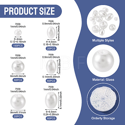 410Pcs 6 Styles Glass Pearl Beads HY-TA0003-04A-1