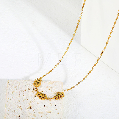 304 Stainless Steel Triple Leaf Pendant Necklaces for Women WG74C14-01-1