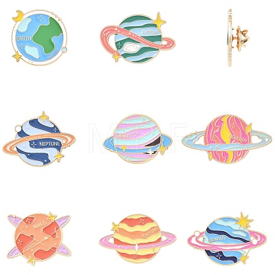 8Pcs 8 Styles Celestial Body Theme Enamel Pins JEWB-CJ0003-52-1